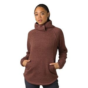 prAna Women's Tri Thermal Threads Tunic | Small Maroon / Wine Fleece Sweater